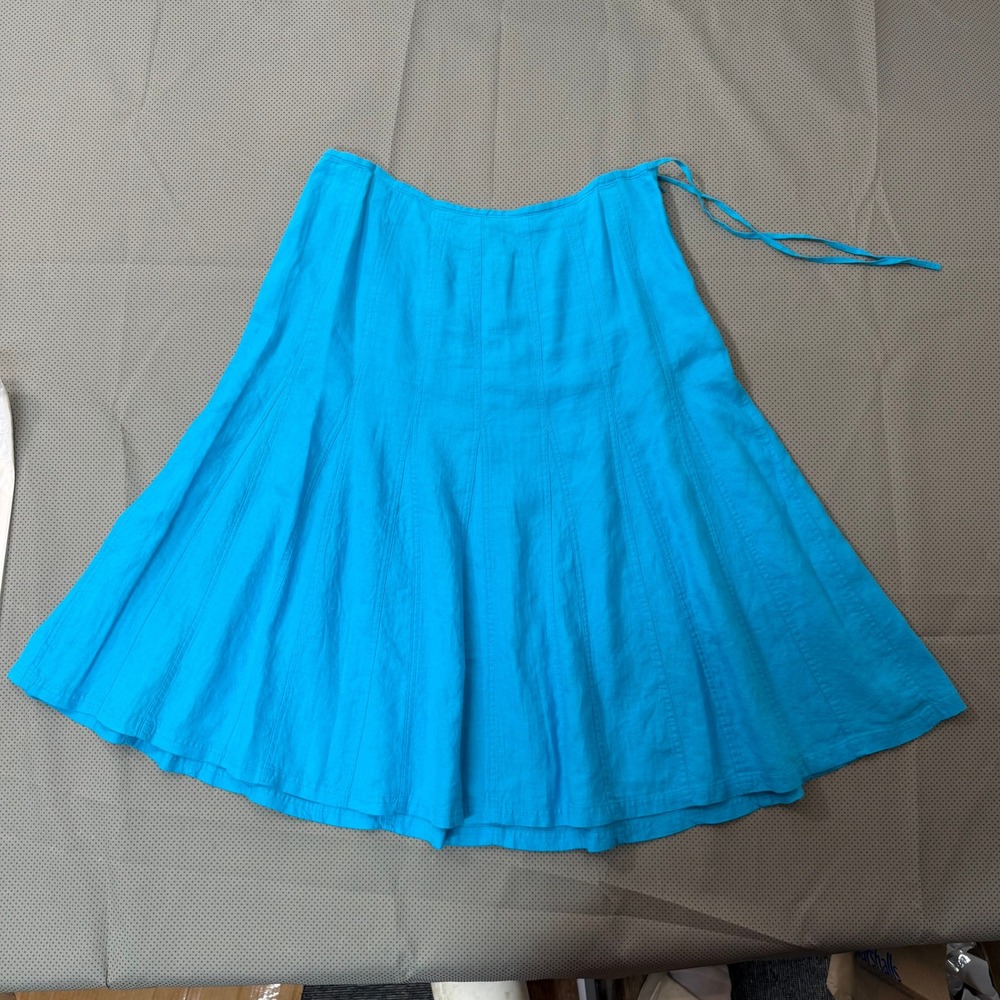 Talbots Petites A-Line Skirt Women 16P Turquoise Irish Linen Midi Summer Coastal